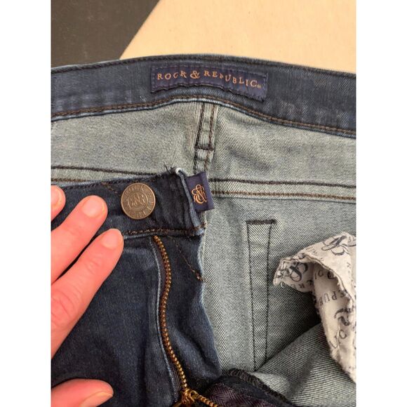 Rock & Republic Sz 10 M Kasandra Jean Denim Rose Gold Rivet Pocket Dark Blue EUC - Picture 3 of 5